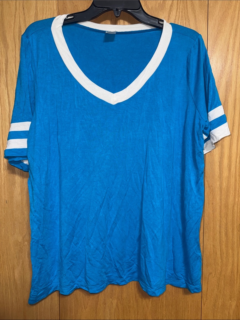 Sew In Love Blue V-Neck Tee with White Trim